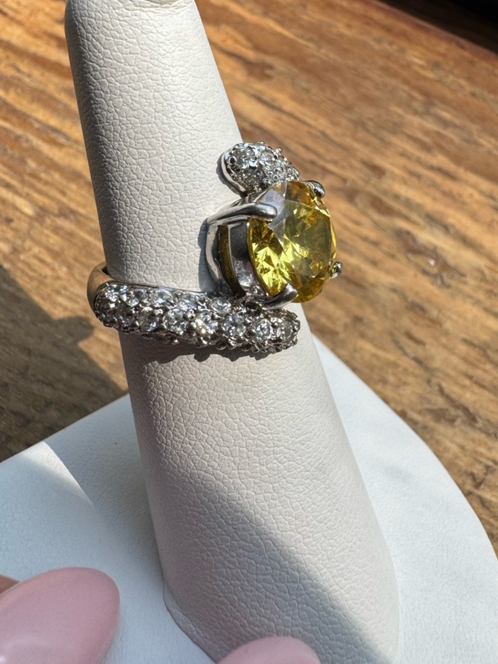 Sterling Silver 925 Yellow CZ Cocktail Ring Wave Band Size 6 - Picture 4 of 11